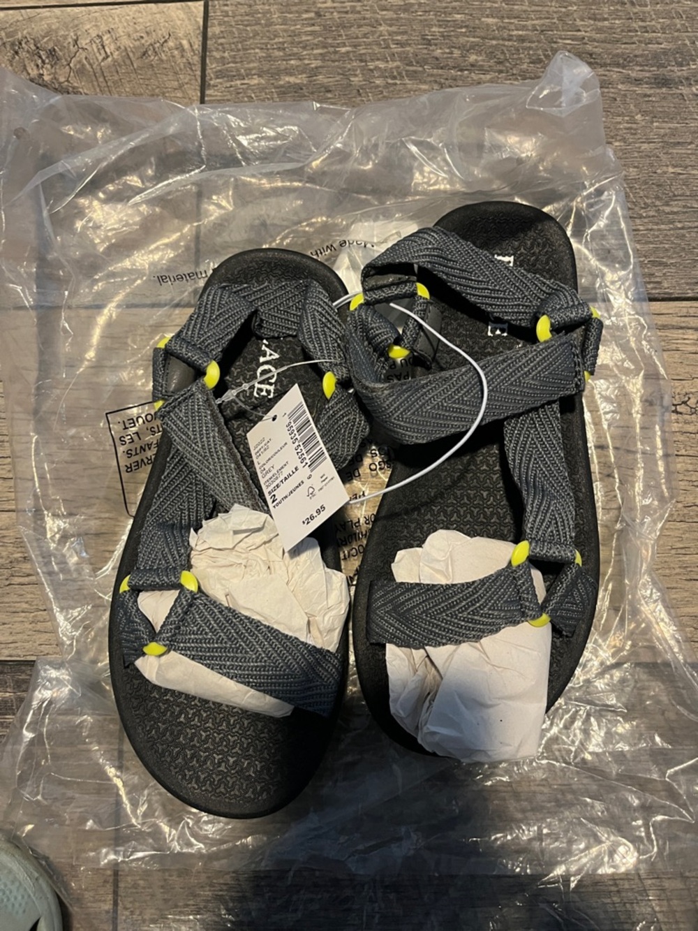 The Children's Place Black Sandals with Yellow Accent Tabs